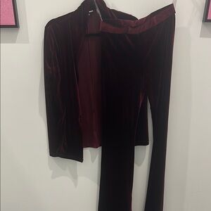 Burgundy Velvet Blazer and Pants Set